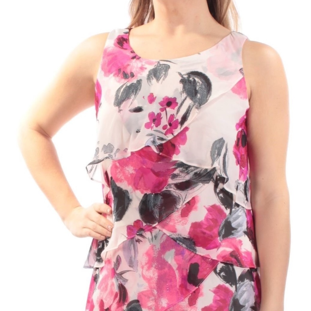 SLNY  Ivory Floral Sleeveless Jewel Neck Sheath